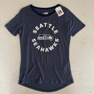 NFL Seattle Seahawks Team Apparel Womens SS Crew Neck T Shirt Blue Wht Sz S NWT